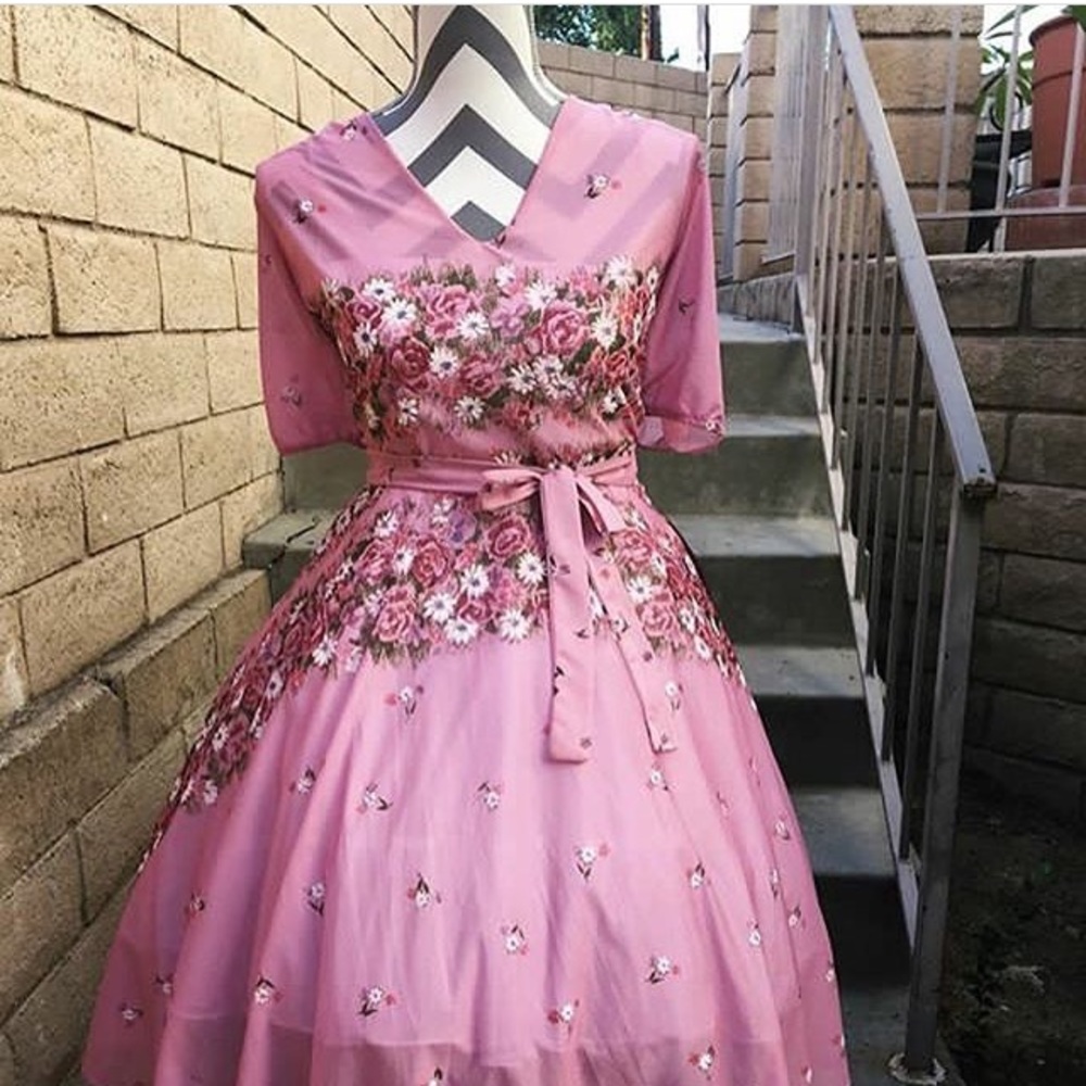 Vintage Floral Print Dress